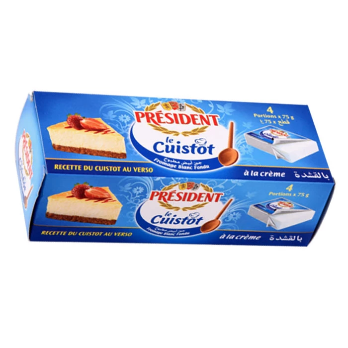 Fromage fondu à la crème CUISTOT PRESIDENT 4x75Gr جبن مطبوخ كريمة كويستو4 75غ بريزيدان supermarché vente en ligne produits alimentaires livraison fromage président Gabes Tunisie