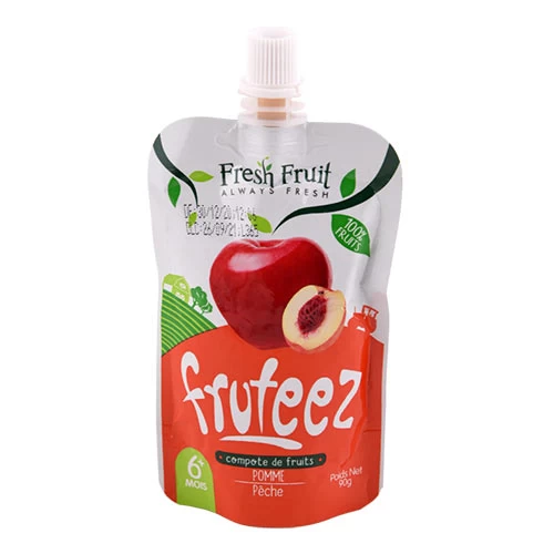 Compote sans sucre ajouté Pomme-Pêche FRUTEEZ 90Gr وجبة للرضع كومبوت بدون سكر تفاح وخوخ فروتيز 90 جرام supermarché épicerie vente en ligne livraison produits alimentation pour bébé compote tu