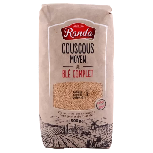 Couscous de blé complet moyen 500Gr RANDA كسكسي قمح كامل متوسط 500غرام رندة