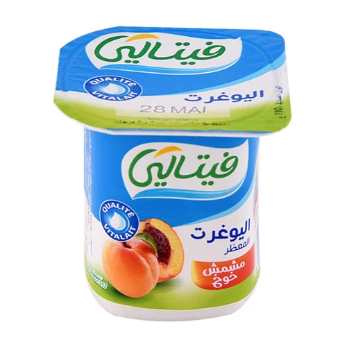 Yaourt aromatisé Pêche Abricot VITALAIT 100Gr ياغرت بنكهة الخوخ والمشمش فيتالي 100 جرام supermarché vente en ligne livraison alimentation laitiers yaourt vitalait Gabes Tunisie