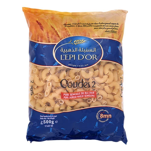 Pâtes Coude L'EPI D'ORE 500Gr N°2 مقرونة فل رقم 2 500 غرام السنبلة الذهبية Courses en ligne Gabes Tunisie supermarché en ligne Gabes Tunisie vente en ligne Gabes Grand